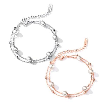 China TRENDY Fashion Stainless Steel Charm Bracelet Wholesale Double Layer Natural Beads Chain Bracelet Women for sale