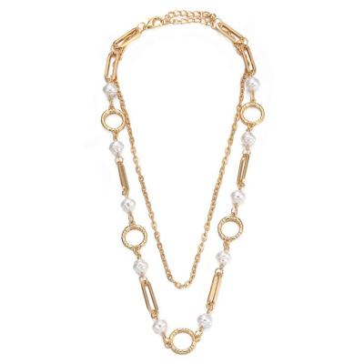 China FASHIONABLE 2021 Popular Gold Plated Long Necklace Pearl Multilayer Chain Sweater Necklace For Women for sale