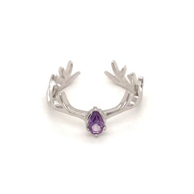 China FASHIONABLE Christmas Gift 925 Sterling Silver Antlers Ring Fork Setting Purple Zircon Ring Jewelry for sale