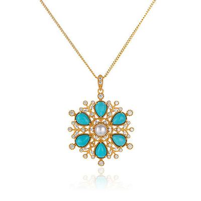 China 2020 New Design TRENDY Beautiful 18K Gold Plated Fashion Turquoise Jewelry Girls Women Girls Ice Flower Sterling Silver Pendant Necklace for sale