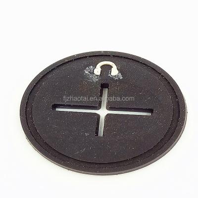 China White and Black Viable 3D Round Sew On Cross Hole Label PVC Earphone Hole Silicone Soft Rubber Heat Transfer Label For Clothes for sale