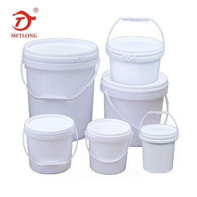 China MFTLONG 1L 5L 10L 25L White Latex Pail Food Grade Sauce Barrel Paint Barrel Empty Round Plastic Plastic Pail Barrel for sale