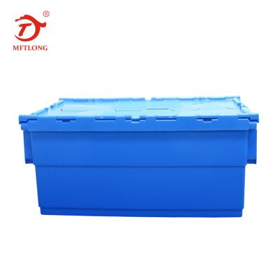 China Eco-friendly Mesh MFTLONG PP Material Collapsible Distribution Container With Attached Plastic Heavy Duty Lid Storage Crate for sale