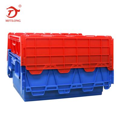 China Hot Selling Mesh MFTLONG Stackable Stackable Tied Lid Moving Plastic Crates for sale