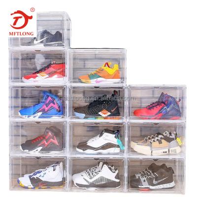 China (Size) MFTLONG 20PCS Adjustable Hot Sale Stackable Plastic Folding Shoe Box Display Box For Storage Sports Sneaker Shoe Large High Heels for sale