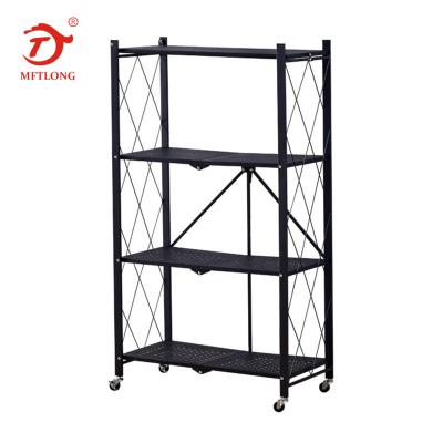 China MFTLONG Traditional Foldable Metal Microwave Racks Warehouse Storage Oven Shelf Stand Kitchen Appliances Folding Storage Rack Cabinet for sale