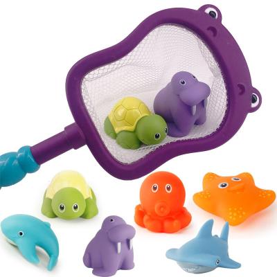 China Bath Toy Wholesale Hot Selling Custom Logo Kids Colorful Cute Floating Squirts Bath Net Toy With Organizer for sale