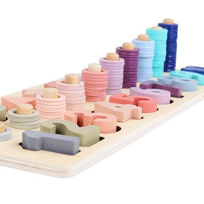 China Construction Toy Wholesale macaroon three-in-one wooden logarithmic math toys board color shape decomposition match teaching aids for sale