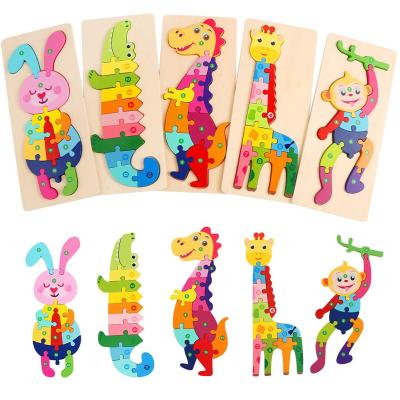 China Toy Wholesale Hot Selling Baby's First Education 3d Cartoon Wooden Animal Jigsaw Puzzle For Toddler Children for sale