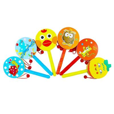 China Hot Selling Toy Wholesale Logo Early Childhood Education Cartoon Wooden Rattles Custom Baby Rattles Musical Toy for sale