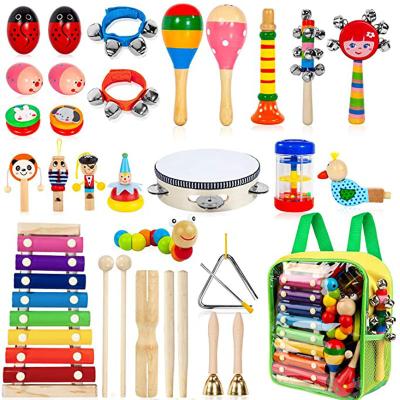 China Cartoon Toy Hot Sale Wooden Children's Beginner Percussion Backpack Set Percussion Rhythm Cognitive Educational Musical Instruments for sale