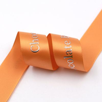 China Eco-friendly custom polyester grosgrain ribbon gold foil printed satin ribbon for box and gift for sale