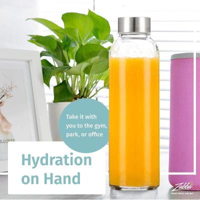 China 500ml Viable In Stock Custom Logo Single Wall High Borosilicate Tea Infuser Glass Water Bottle With Lid for sale