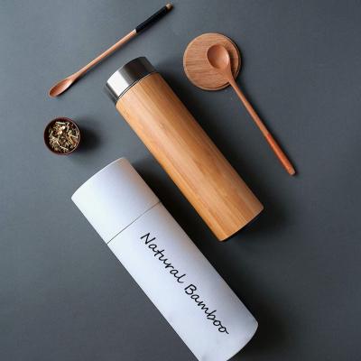 China PORTABLE Eco Friendly 450ml BPA Free Custom Logo Natural Bamboo Flasks Water Bottle Insulated Keep Hot And Warm for sale