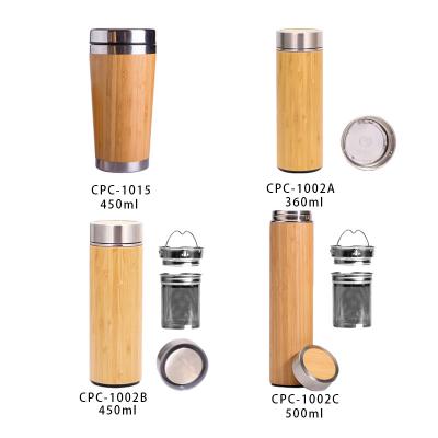 China Wholesale custom business custom double wall water bottle stainless steel natural bamboo coffee tea mug with Infuser for sale