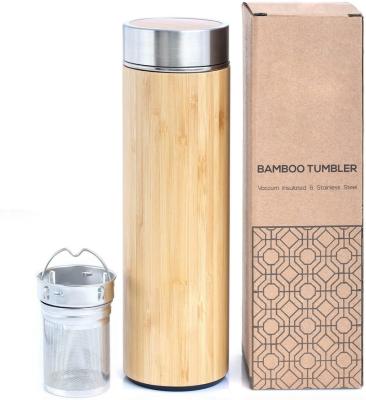 China Hot Sale 500ml Stainless Steel Water Kicker Vacuum Flasks Transitional Custom Natural Bamboo Thermos With Infuser BPA Free Lid for sale