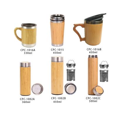 China Viable No Min Double Wall Stainless Steel Water Bottle Thermos Coffee Mug Natural Bamboo Mug With Lid for sale