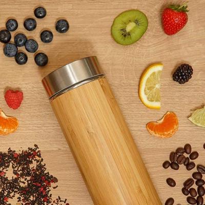 China 2020 Hot Sale 450ml Premium Sustainable Eco Friendly Tea Bamboo Water Bottle with Infuser and Strainer for sale