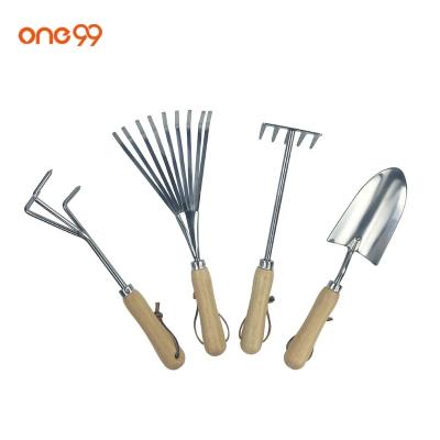 China One99 Garden Stainless Steel Gardening Tools and Equipment Set Wooden Garden Hand Tools 4 Pieces for sale