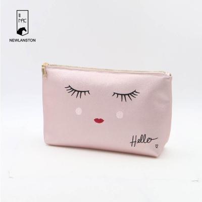 China Fashion Custom Synthetic Leather Cosmetic Bags Zipper Make Up Pocket Single Recycled Cotton Canvas Makeup Cosmetic Bag With Personal Logo for sale