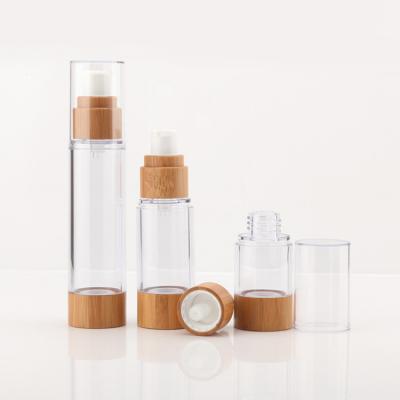 China Wholesale Cosmetic 15ml 30ml 50ml AS Skin Care Lotion Pump Bamboo Airless Cosmetic Bottle for sale