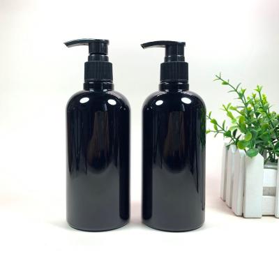 China Variety of 350ml Luxury New Design 350ml Luxury Amber Black Empty Pet Shampoo Lotion Pump Plastic Bottle for sale