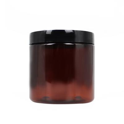 China Hot Sale 500Ml Brown Empty Round Pet Personal Care Plastic Cream Jar With Screw Lid For Cosmetic for sale