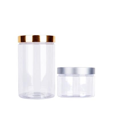 China 200Ml 250Ml 300Ml 450Ml 600Ml 900Ml Large Viable Clear Airtight Plastic Pet Round Cylinder Food Packaging Jars For Storage for sale