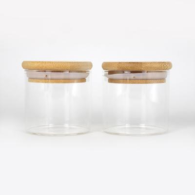 China Wholesale 160ml Viable Empty Clear Glass Food Storage Jar With Bamboo Lid for sale