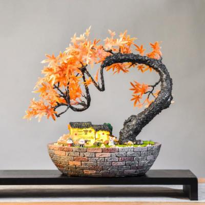 China Hand Made High Quality Home Ornament Led Lightweight Artificial Maple Bonsai Trees for sale