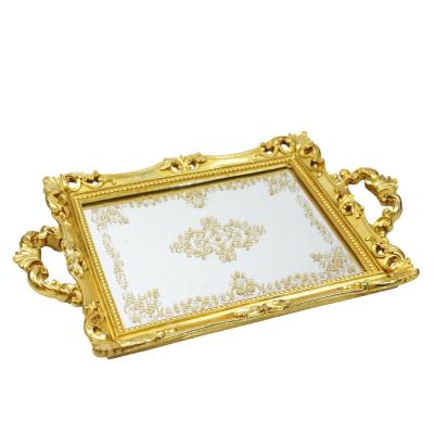 China New Wave Gold Resin And Glass Sustainable Luxury Mirror Jewelry Decorative Tray for sale