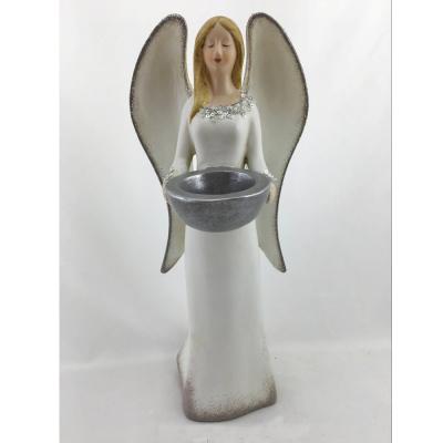 China Wholesale China Candle Holder Polyresin White Color Christmas Angel Figurines for sale