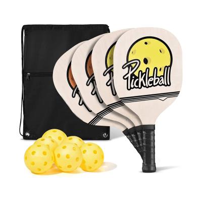 China SPECIAL DESIGN AND ADVANCED MATERIALS Wooden Pickleball Set with 1 Carry Bag and 6 Balls, 7 Ply Basswood, Pickleball Paddles with Ergonomic Cushion Grip for sale