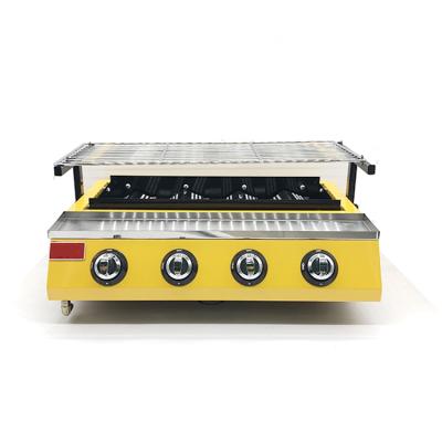 China Professional Manufacturer Portable Barbecue Grills Small Four Round Gas BBQ Grill Easily Assembled Yellow for sale