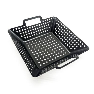 China Easily Cleaned BBQ Grill Basket Iron Dish Black Non-Stick BBQ Grill Pan Topper for sale