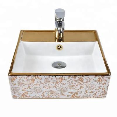 China Decorative Design Art Wash Basin Countertop Popular Luxury Ceramic Sinks 8079 YEXIZ Decorative Gold Pattern for sale