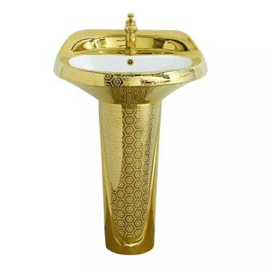 China YEXIZ Bathroom Modern Popular Concise Style Pedestal Wash Basin Luxury Gold Ceramic Wash Basin for sale