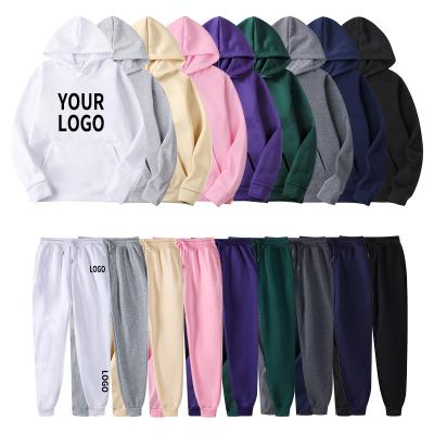 China Men Set Logo Sweatpants And Hoodie Anti-wrinkle Polyester Plain Streetwear OEM Clothing Unisex Custom Set for sale