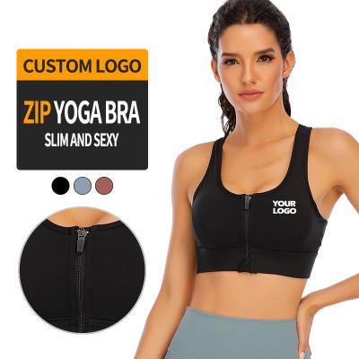 China Breathable Sexy Gym Clothing Fitness Activewear Crop Top Women Without Ring Steel Yoga Bra Sports Bra With Zipper for sale