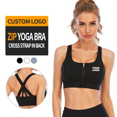 China 2021 Gym Activewear Backless Zipper Yoga Print Fitness Bra Zipper Seamless Crop Top Women Seamless Textured Shirt Crop Top for sale