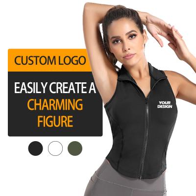 China Custom High Quality Active Fitness Activewear 2021 Comic Zipper Collar Sleeveless Wholesale Breathable Logo Womens Sexy Sports Oem Slim for sale