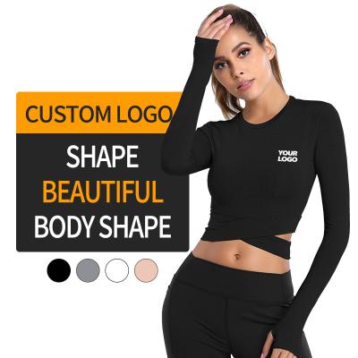 China Custom Logo High Quality Activewear Sexy Sports Oem Fitness Yoga Crop Tops Long Sleeved Seamless Women Breathable Active Tops for sale