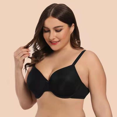 China Seamless sexy big cup breast underwear European and American oversized black solid color antibacterial plus size bras for fat women for sale