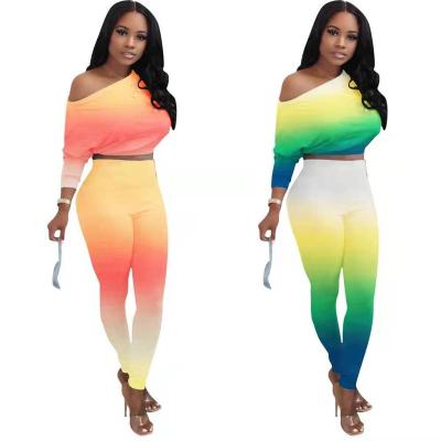 China 2021New Anti-Wrinkle Style Ladies Gradient Color Womens Clothing Two Piece Breathable Women Clothing 2 Piece Set for sale