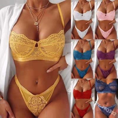 China 2021 Wholesale Cheap Price Women's Fashion Sexy Mature Women's Lingerie Pink Lace Balconette Bralette Set Sexy Lingerie for sale