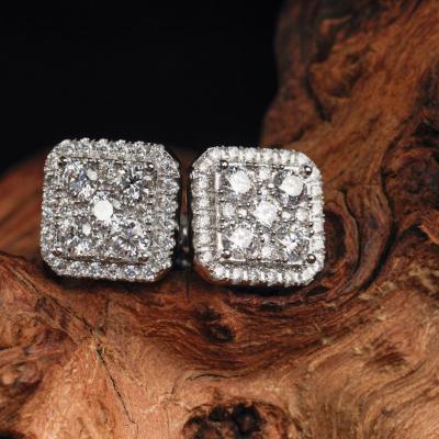 China Luxury Hip Hop Jewelry Iced Out Square Earrings 925 Sterling Silver VVS Moissanite Gold Square Stud Earrings Earrings In White for sale