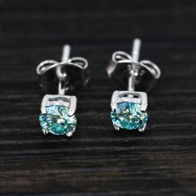 China Fashion Luxury Hip Hop Jewelry Iced Out 925 Sterling Silver Earring In White Gold Moissanite Big Blue Stone Stud Earrings for sale