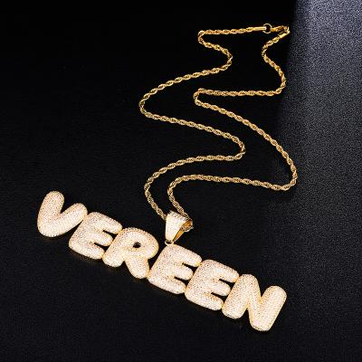 China 2021 Hiphop Hiphop Initial Necklace Letters Zircon 3A Letter Necklace Icy Gold Plated Custom Name Pendants For Men for sale