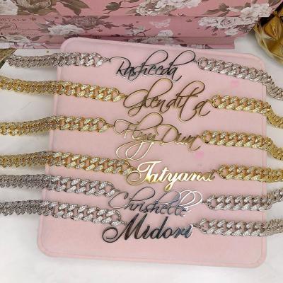 China FASHIONABLE Name Plate Necklaces Stainless Steel Cuban CZ Chain Necklace Personalized Name Plates Striker Jewelry for sale