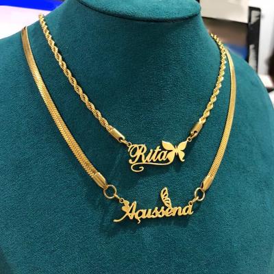 China New Environmental Friendly Luxury Jewelry For Women Stainless Steel Necklace 18K Gold DIY Plated Custom Name Pending Personalize Nameplate Necklace for sale